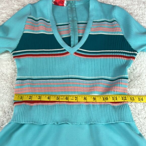 Vintage 70s Giamo Knits turquoise blue maxi sweater dress, small-med - Picture 7 of 9